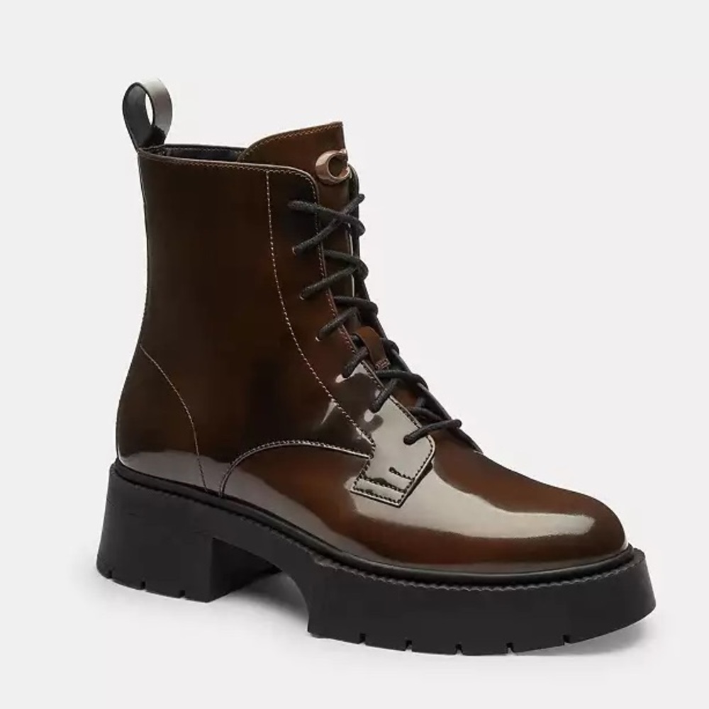 COACH Women's‎ Brown Avery Platform Brushed Leather Bootie Saddle Size 7
